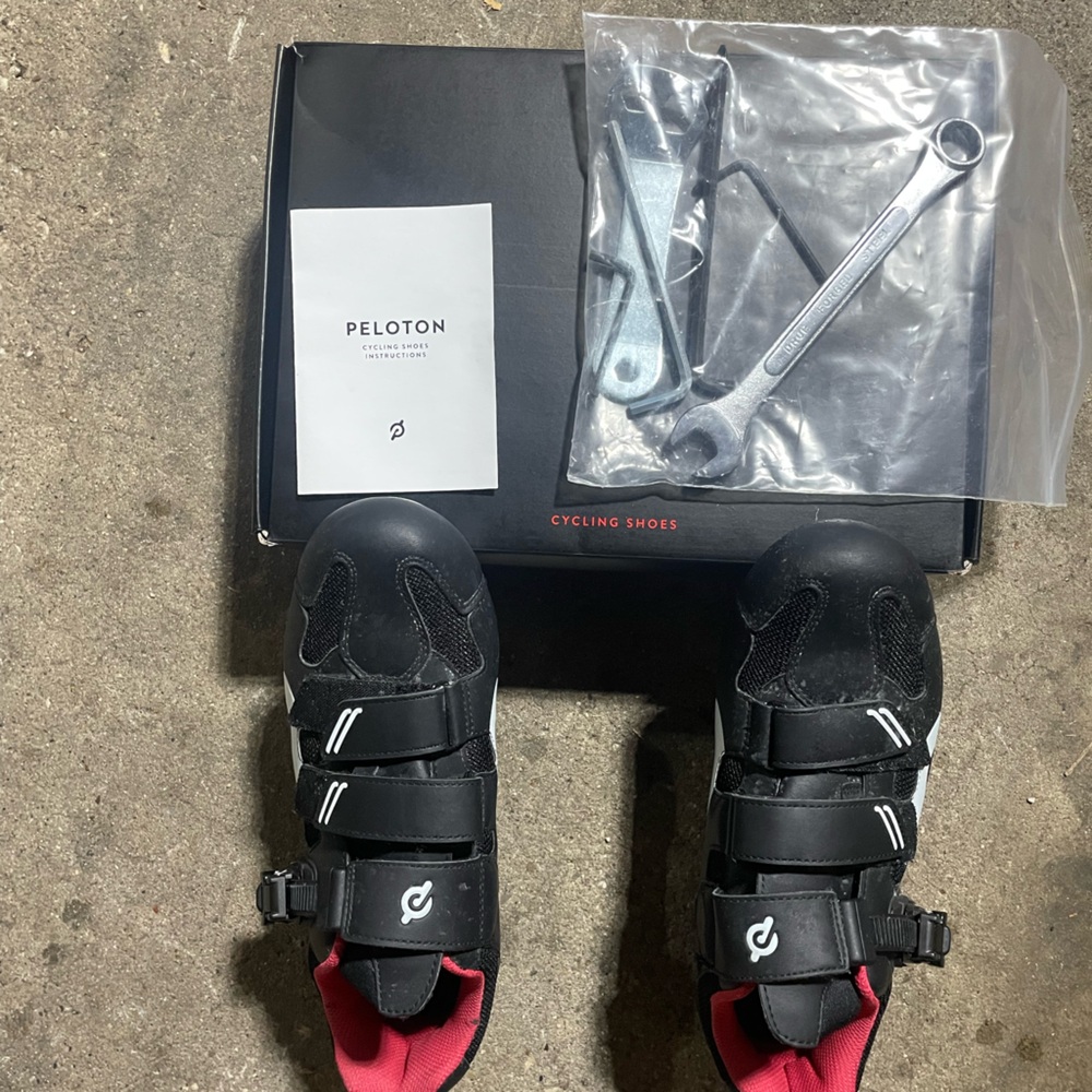 Peloton Black and Red Cycling Shoes with Accessories